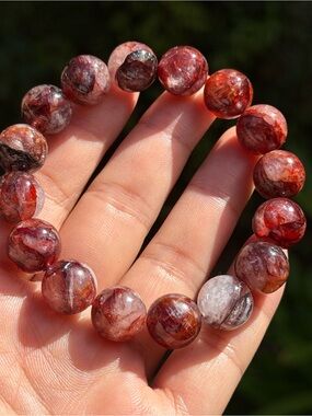 13mm Red Fire Quartz Crystal Bead Stretch Bracelet 2395